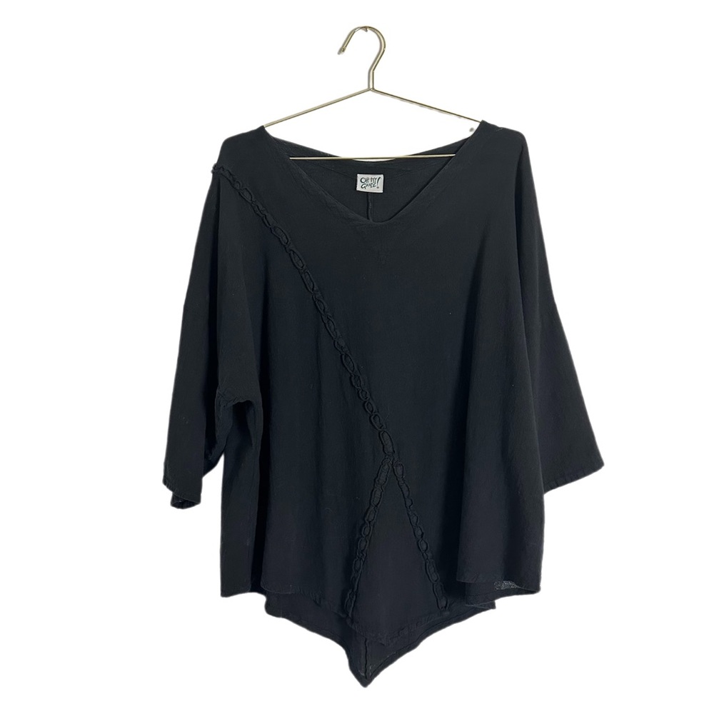 Oh My Gauze! Black V-Neck Asymmetrical Gauze Top
